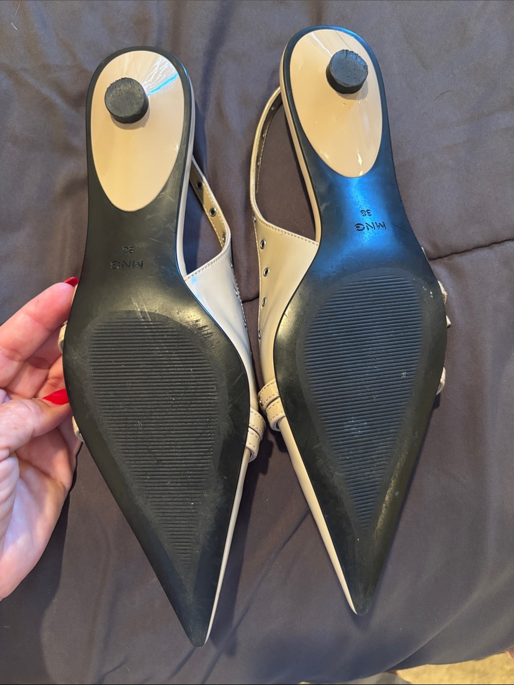 Mango Vany Studded Slingback Kitten Heels Pointed Toe Buckle size 7.5 - Picture 7 of 8